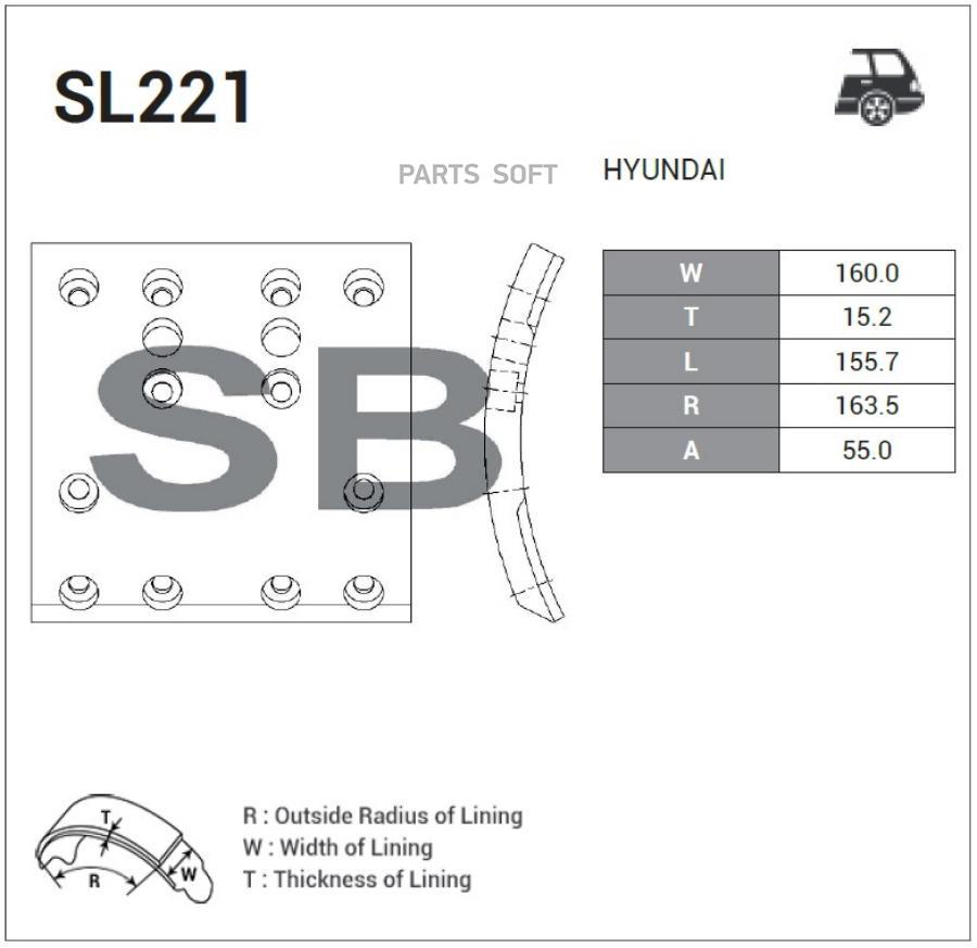 Накладка тормозной колодки HYUNDAI HD120,AeroTown R19,5 передней/задней (F1/R1) SANGSIN