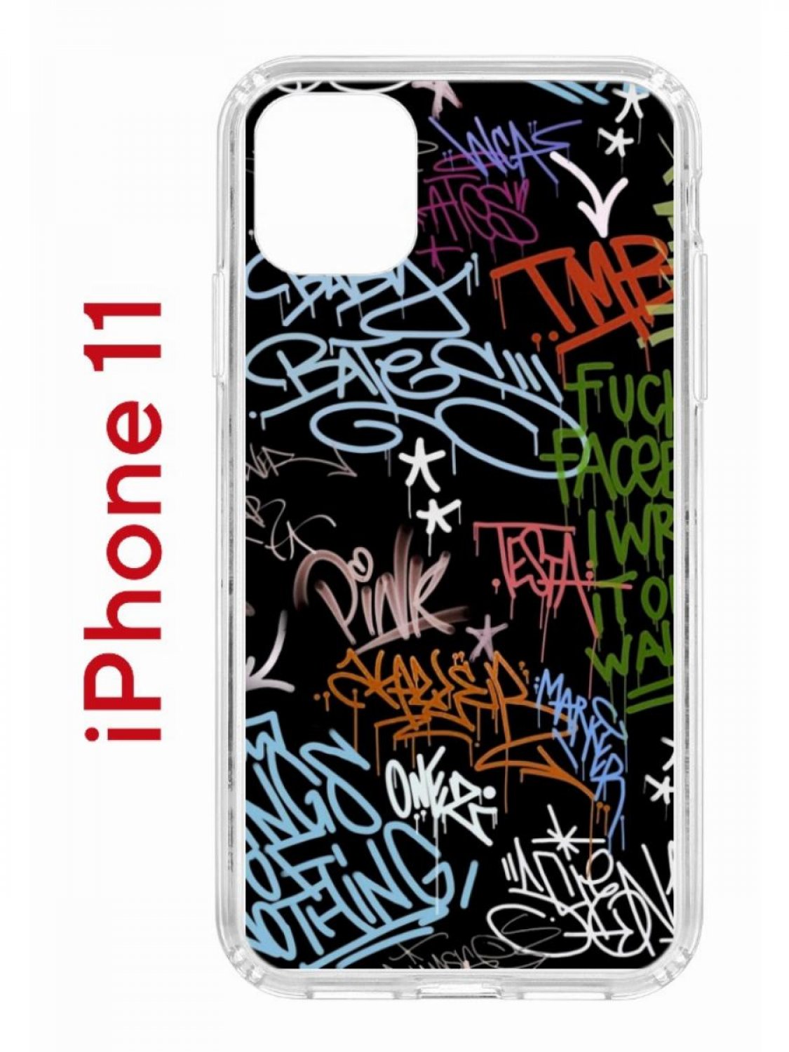 

Чехол на iPhone 11 с принтом Kruche Print Граффити, бампер с защитой камеры, Прозрачный;черный;зеленый;голубой, Айфон 11