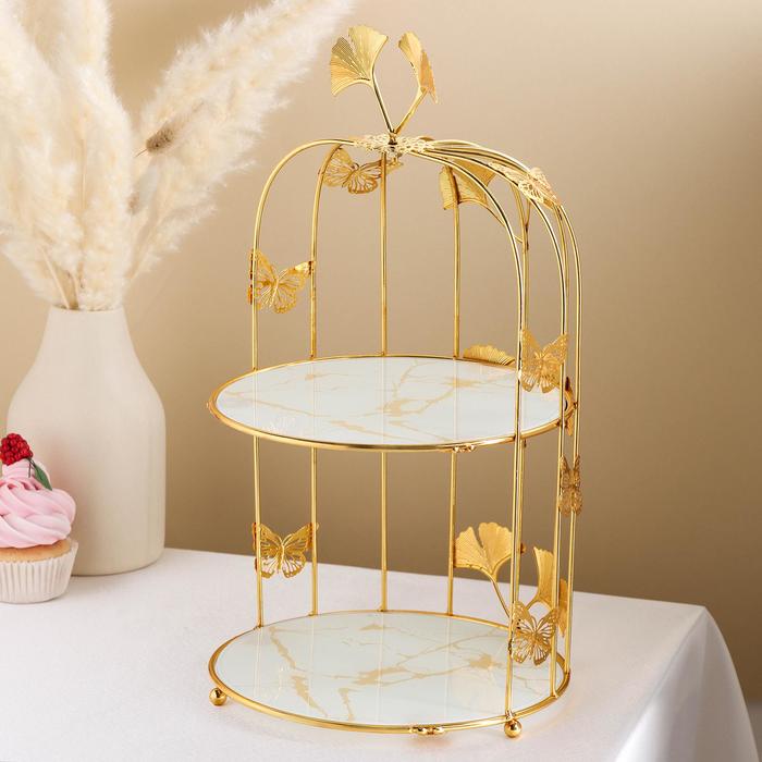 

Подставка под десерты 2-х ярусная «Мрамор», d=21 см, цвет металла золотой, Посуда и аксессуары для сервировки "Богема"