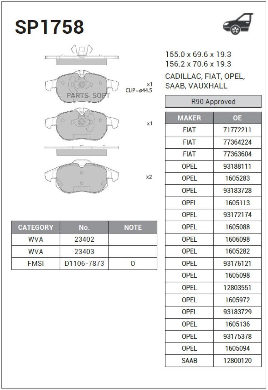 

Тормозные колодки Sangsin brake передние SP1758