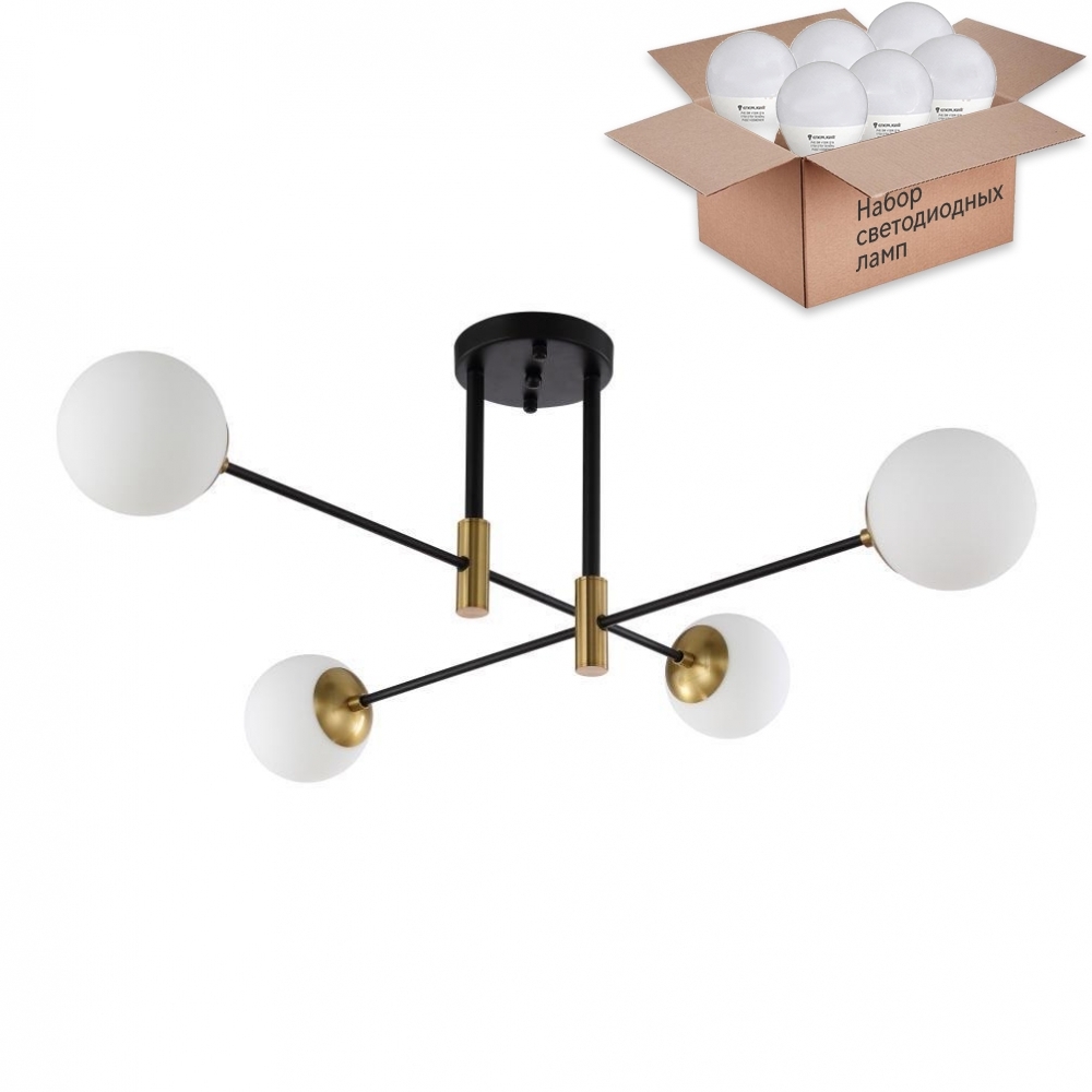 

Потолочная люстра Crystal Lux с лампочками FIDEL PL4 BLACK+Lamps E27 P45