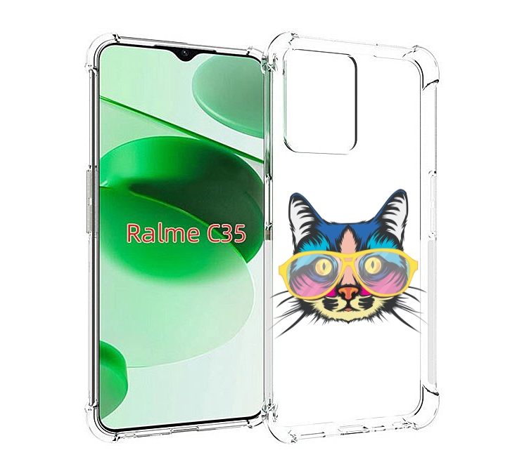 

Чехол MyPads кот-в-очках-с-желтой-оправой для Realme C35 / Narzo 50A Prime, Прозрачный, Tocco