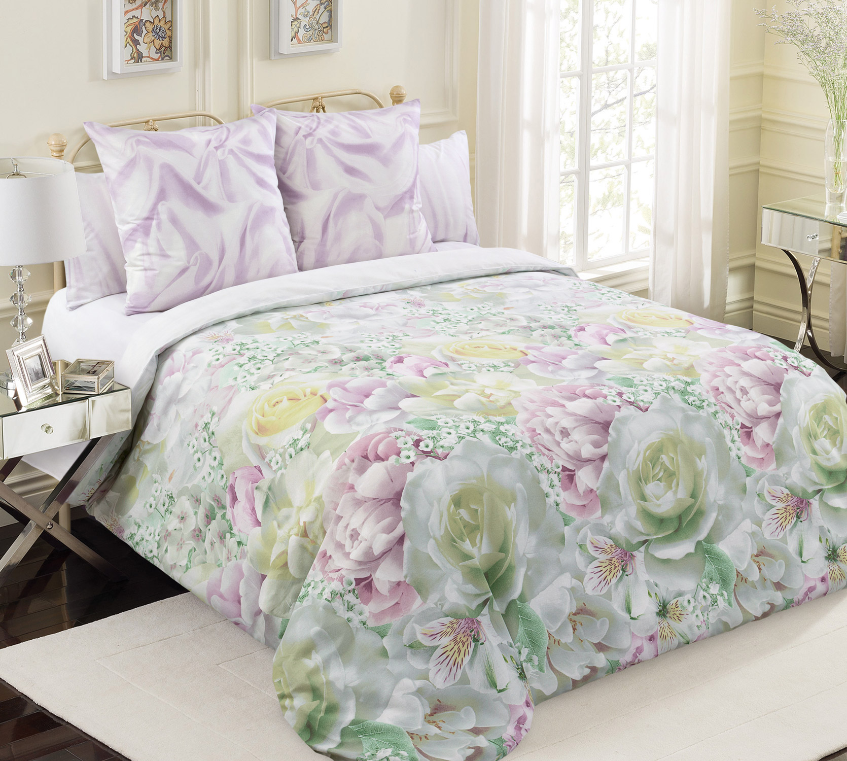 

Постельное белье Знакомство 1, перкаль, 1.5-спальное, наволочки 70х70, серия Цветы крупные