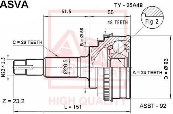 

ASVA TY-25A48 ШРУС наруж.24x56x26 TOYOTA CORONA CARINA CAMRY (SV30) EXIV MARINA TRUENA RAV