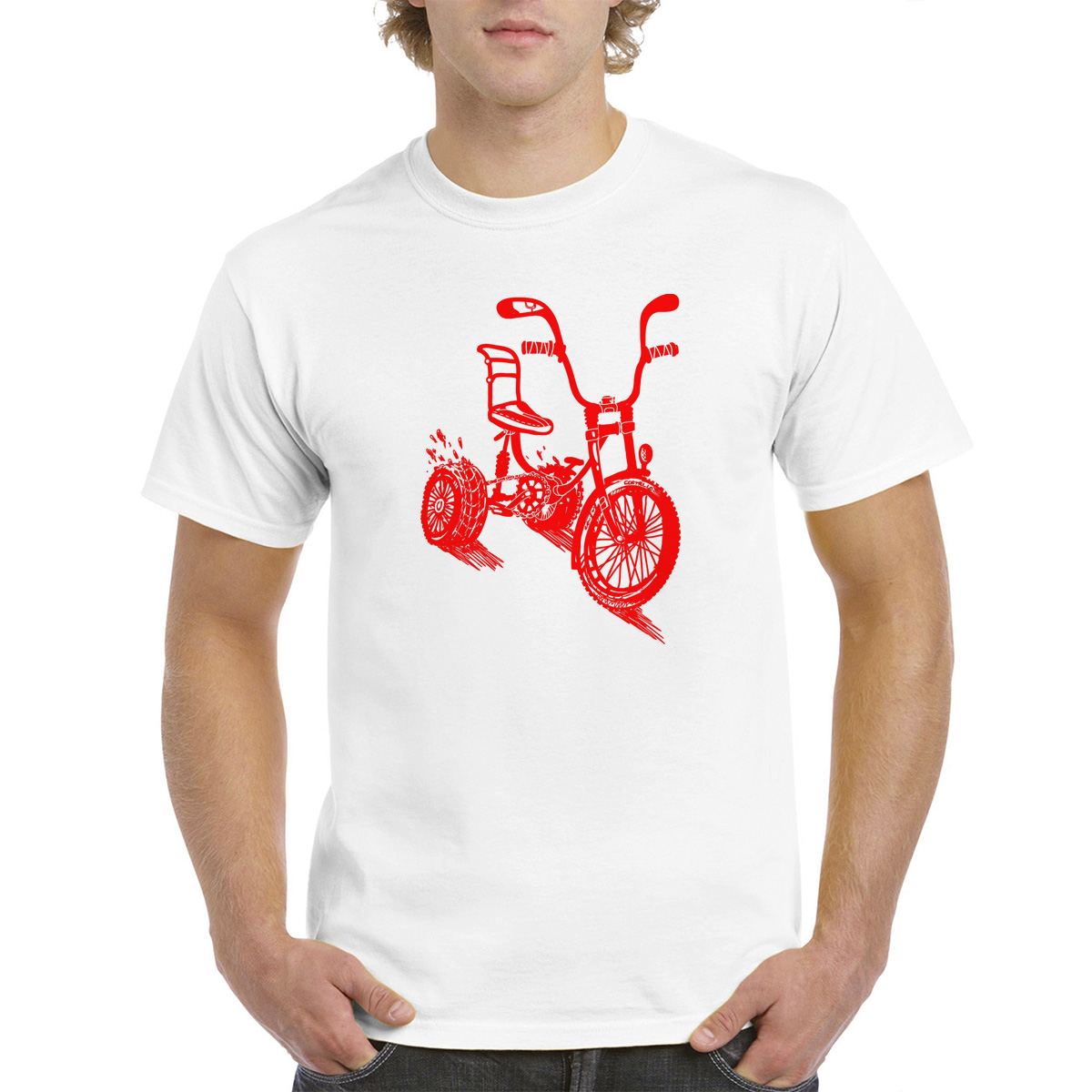 фото Футболка унисекс coolpodarok иллюстрация. красный велосипед белая 54 ru