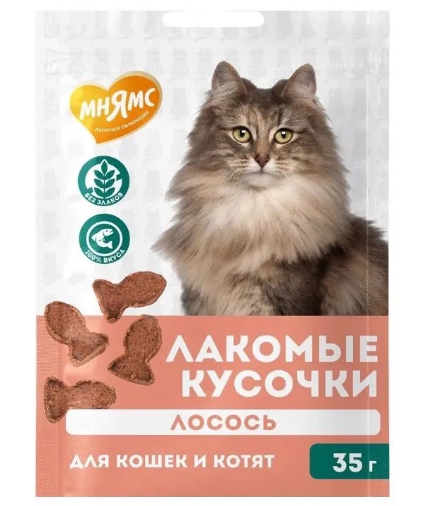 

Лакомство для кошек и котят Мнямс Лакомые кусочки из лосося, 35 г