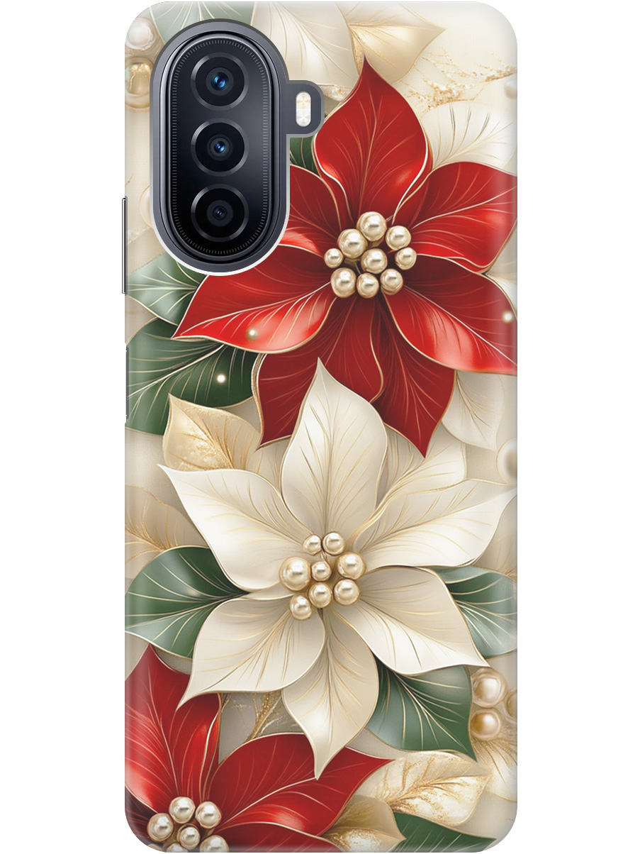 

Силиконовый чехол на Huawei nova Y70 с принтом "Цветы и бусы", Прозрачный;бежевый;красный, 740133421