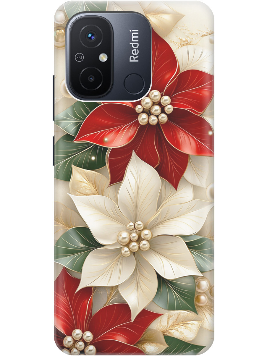 

Силиконовый чехол на Xiaomi Redmi 12C с принтом "Цветы и бусы", Прозрачный;бежевый;красный, 766734821