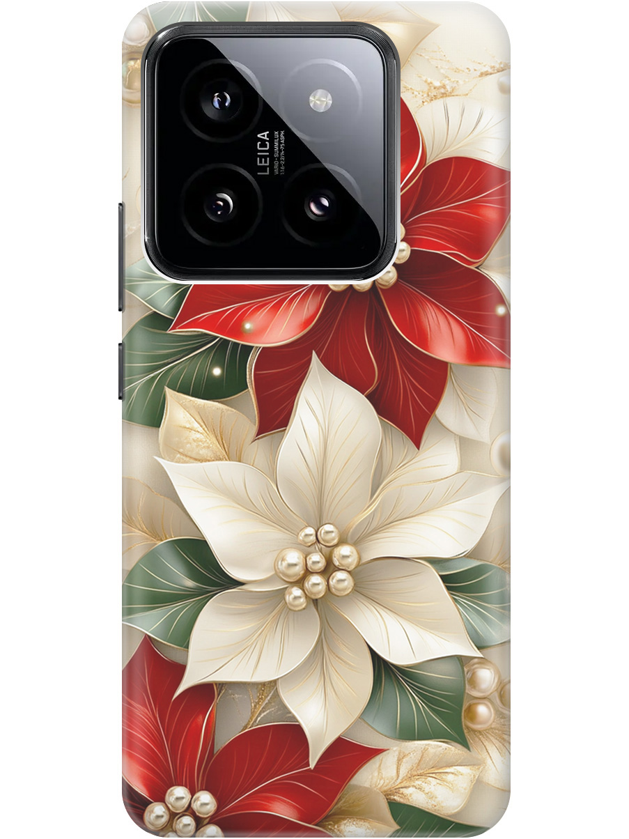 

Силиконовый чехол на Xiaomi 14 Pro с принтом "Цветы и бусы", Прозрачный;бежевый;красный, 777771021