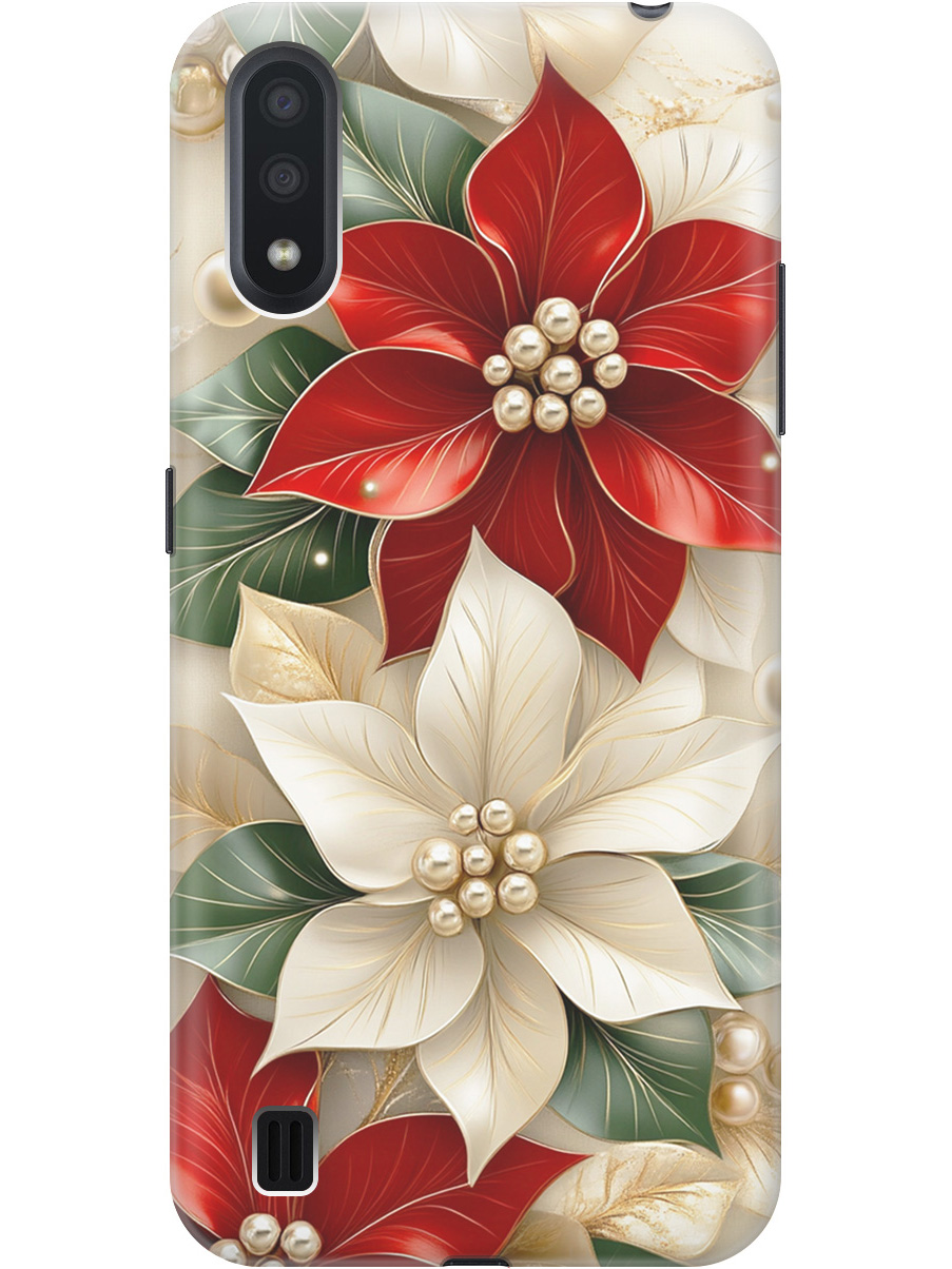 

Силиконовый чехол на Samsung Galaxy A01 с принтом "Цветы и бусы", Прозрачный;бежевый;красный, 722444421