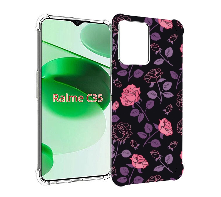 

Чехол MyPads маленькие розочки на черном фоне женский для Realme C35 / Narzo 50A Prime, Прозрачный, Tocco