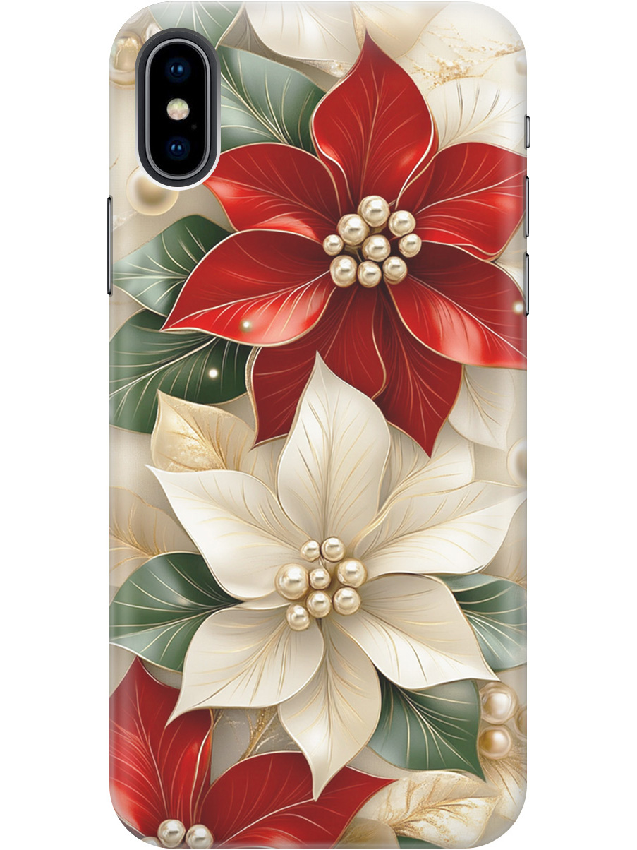 

Силиконовый чехол на Apple iPhone Xs / X с принтом "Цветы и бусы", Прозрачный;бежевый;красный, 715365421