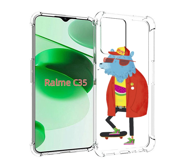

Чехол MyPads медведь на скейте для Realme C35 / Narzo 50A Prime, Прозрачный, Tocco