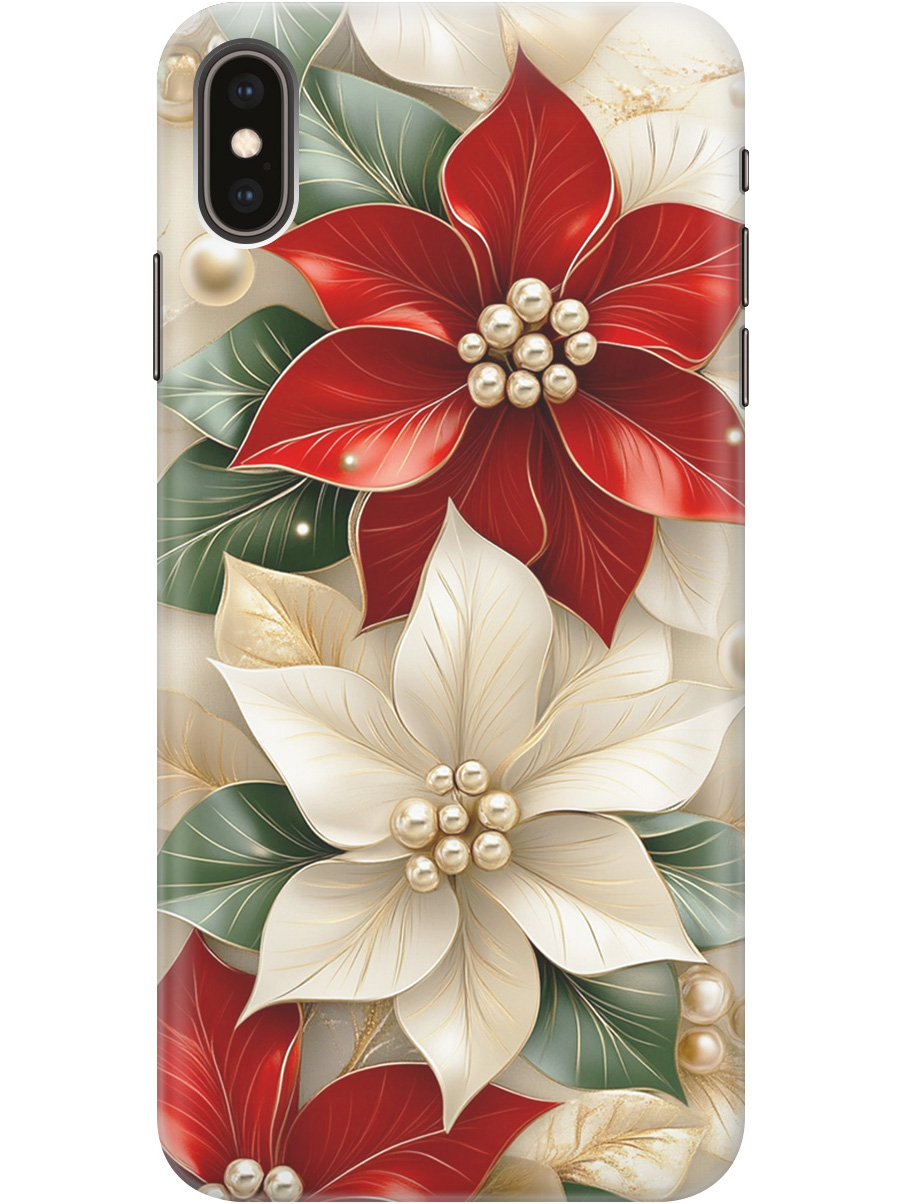 

Силиконовый чехол на Apple iPhone XS Max с принтом "Цветы и бусы", Прозрачный;бежевый;красный, 719086221