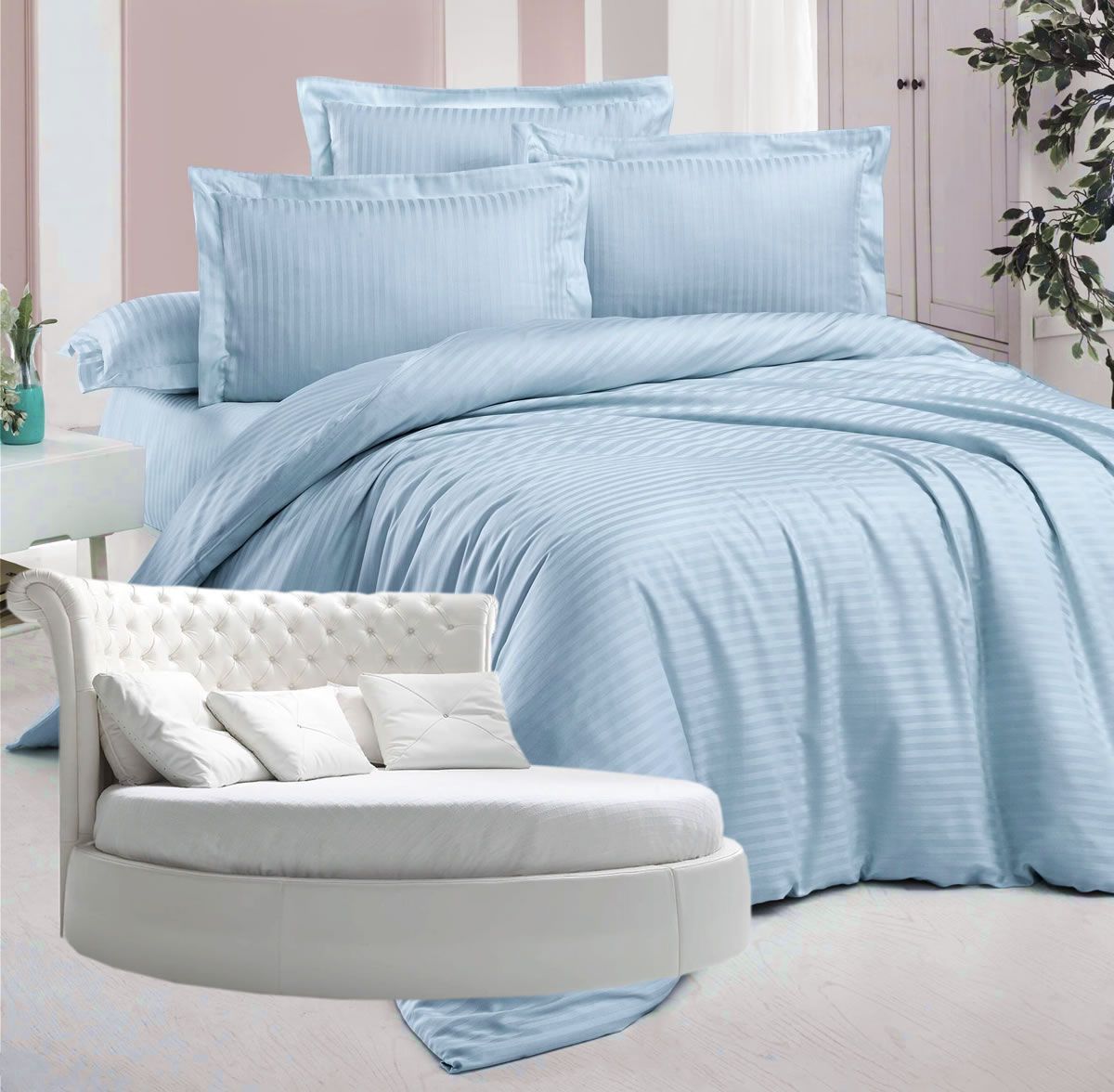 

Простыня Maktex круглая из страйп-сатина на резинке 230x230x30 Аквамарин 1х1, круглая из страйп-сатина на резинке 230 х 230 х 30