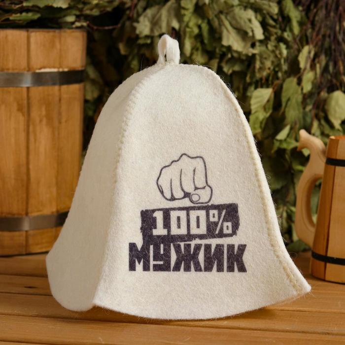 

Шапка для бани 100% МУЖИК с принтом, белая