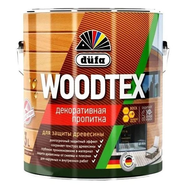 

Пропитка DUFA Woodtex декоративная для защиты древесины Бесцветная 3 л, Прозрачный