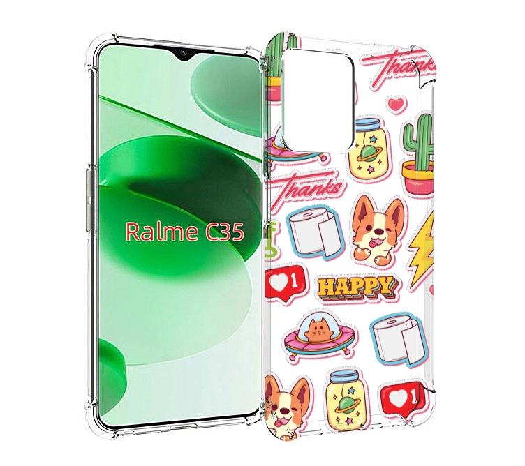 

Чехол MyPads милые-стикеры-корги для Realme C35 / Narzo 50A Prime, Прозрачный, Tocco