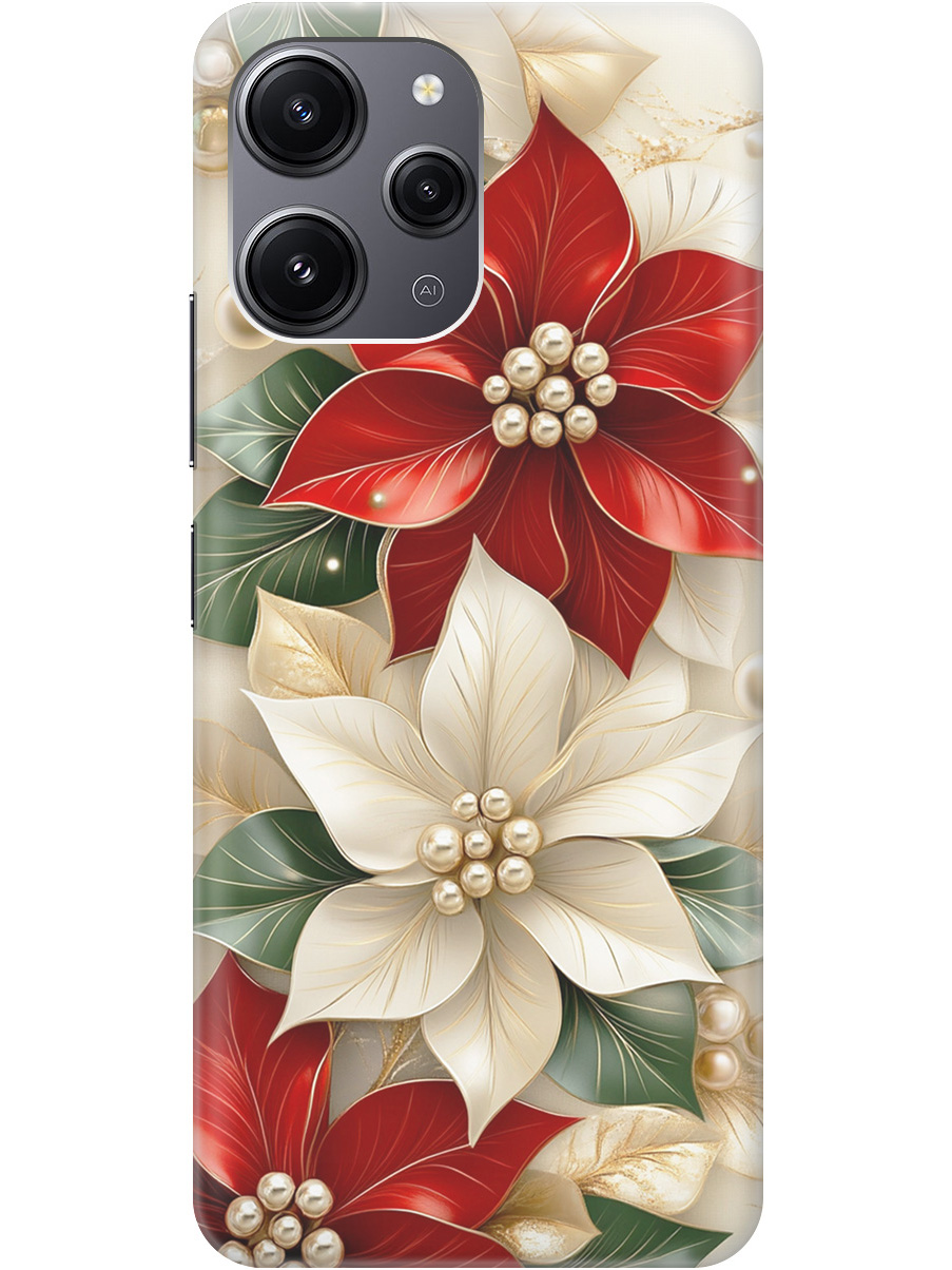 

Силиконовый чехол на Xiaomi Redmi 12 с принтом "Цветы и бусы", Прозрачный;бежевый;красный, 772621721