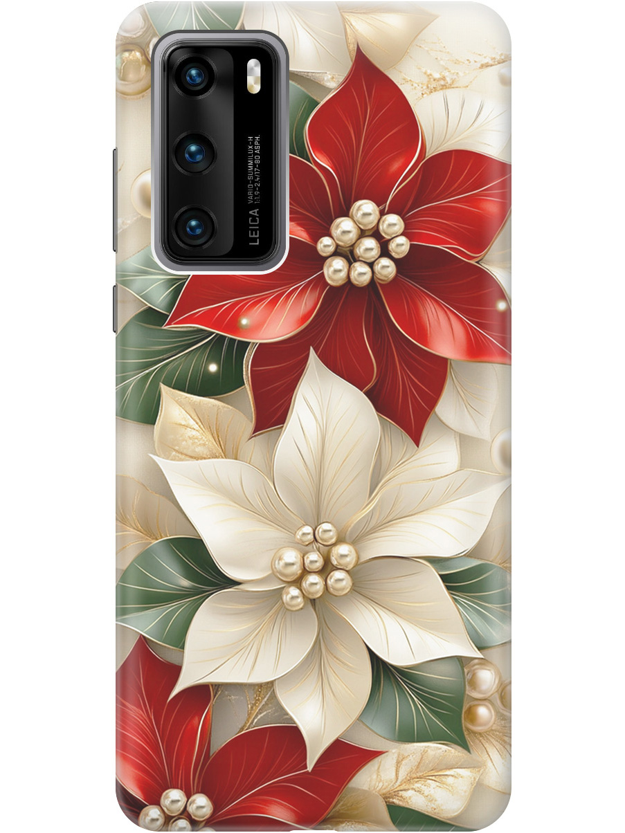 

Силиконовый чехол на Huawei P40 с принтом "Цветы и бусы", Прозрачный;бежевый;красный, 722839321