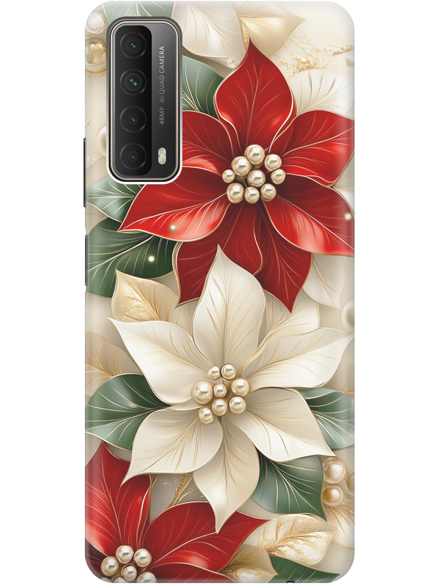 

Силиконовый чехол на Huawei P Smart (2021) с принтом "Цветы и бусы", Прозрачный;бежевый;красный, 723603021