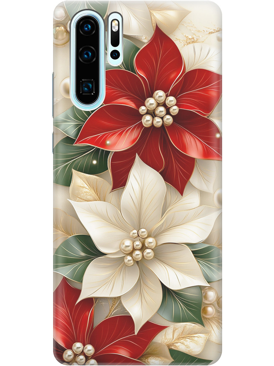 

Силиконовый чехол на Huawei P30 Pro с принтом "Цветы и бусы", Прозрачный;бежевый;красный, 720762421