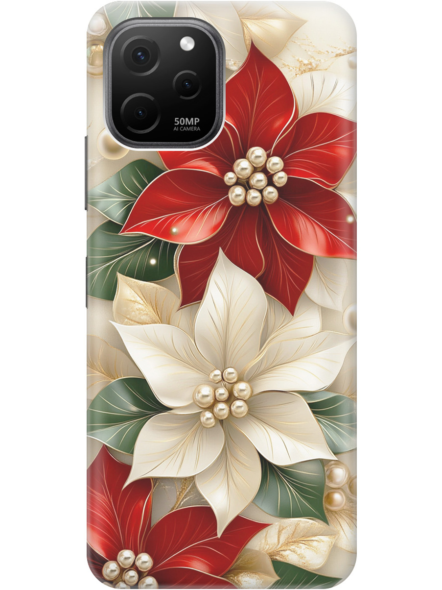 

Силиконовый чехол на Huawei nova Y61 с принтом "Цветы и бусы", Прозрачный;бежевый;красный, 762098521