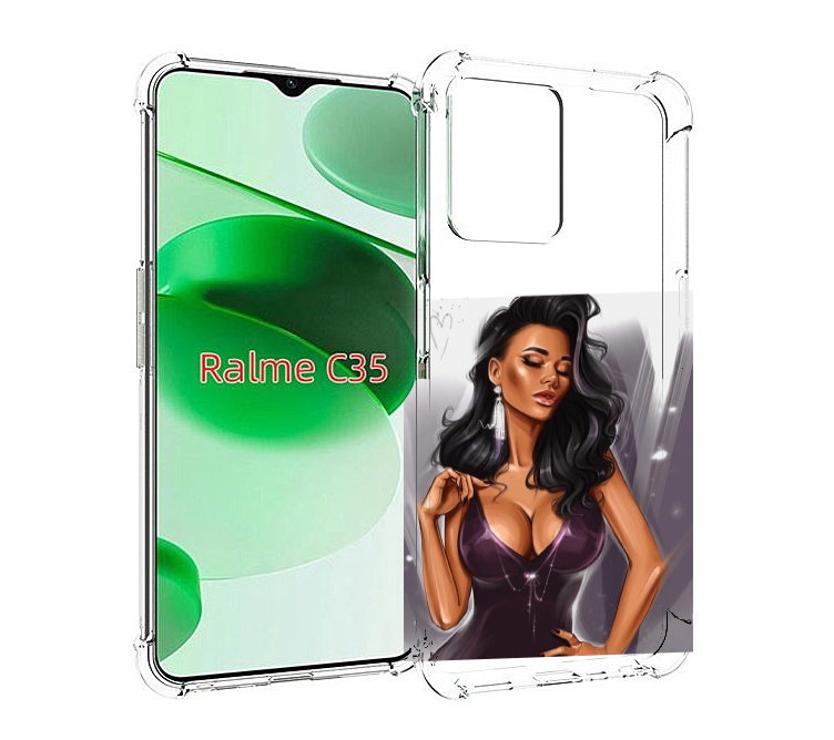 

Чехол MyPads нарисованная-девушка-в-фиолетовом-платье женский для Realme C35, Прозрачный, Tocco