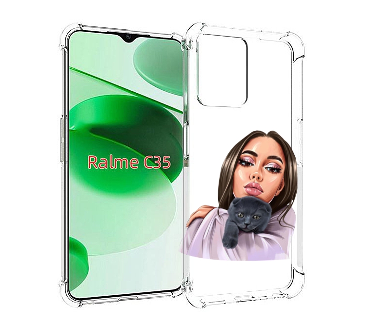 

Чехол MyPads нарисованная-девушка-с-котом женский для Realme C35 / Narzo 50A Prime, Прозрачный, Tocco