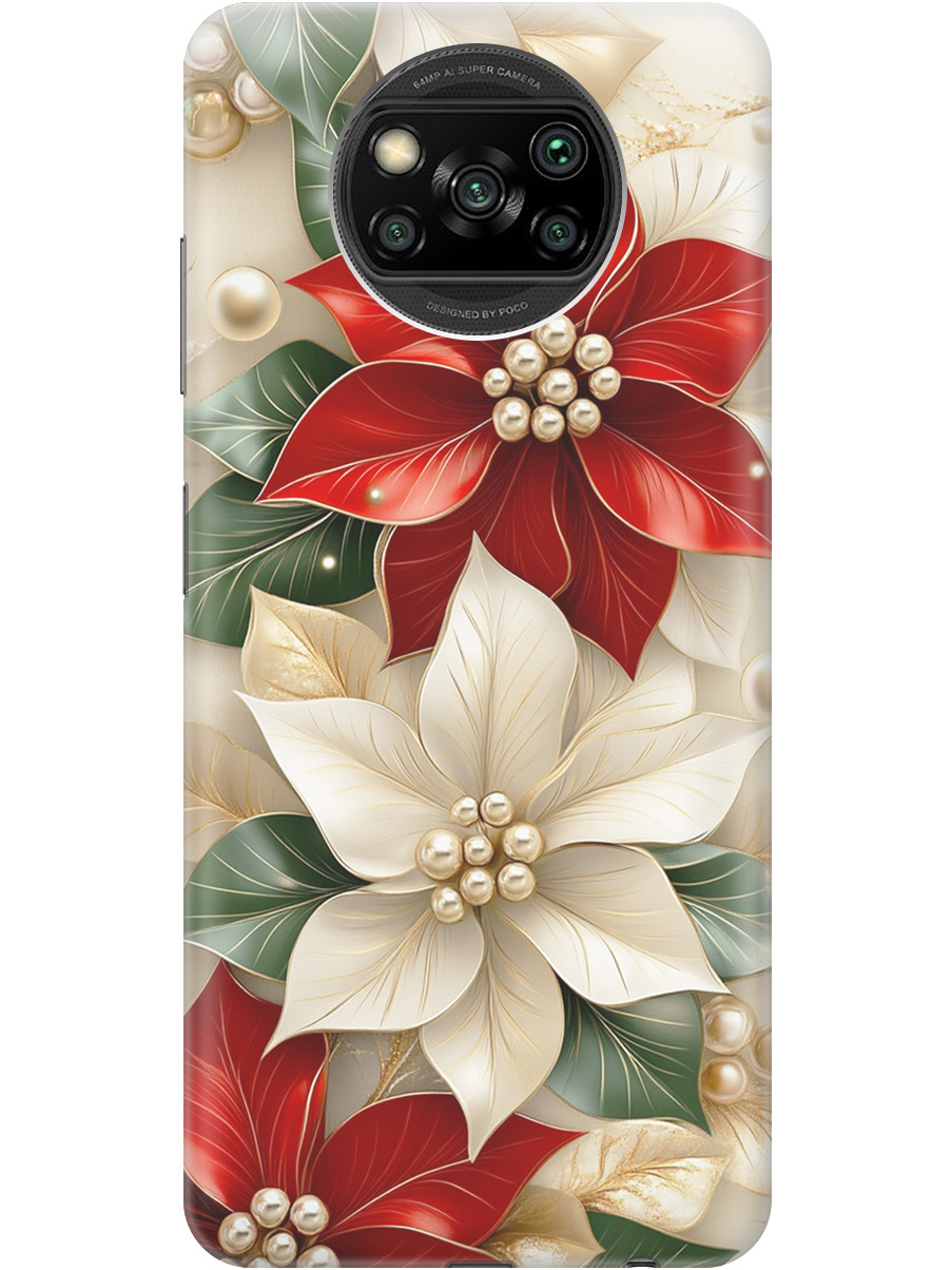 

Силиконовый чехол на Poco X3/X3 Pro с принтом "Цветы и бусы", Прозрачный;бежевый;красный, 723602721
