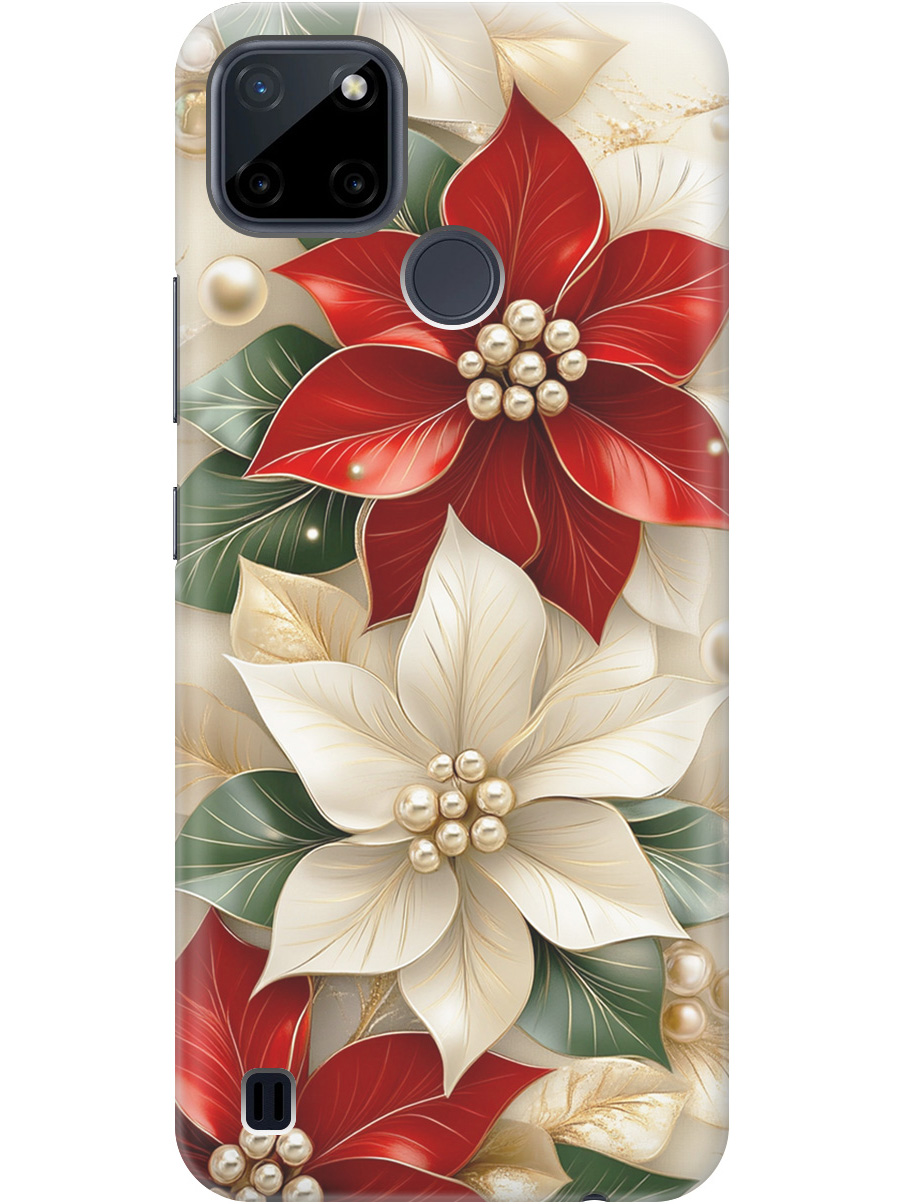 

Силиконовый чехол на Realme C21Y с принтом "Цветы и бусы", Прозрачный;бежевый;красный, 735001121