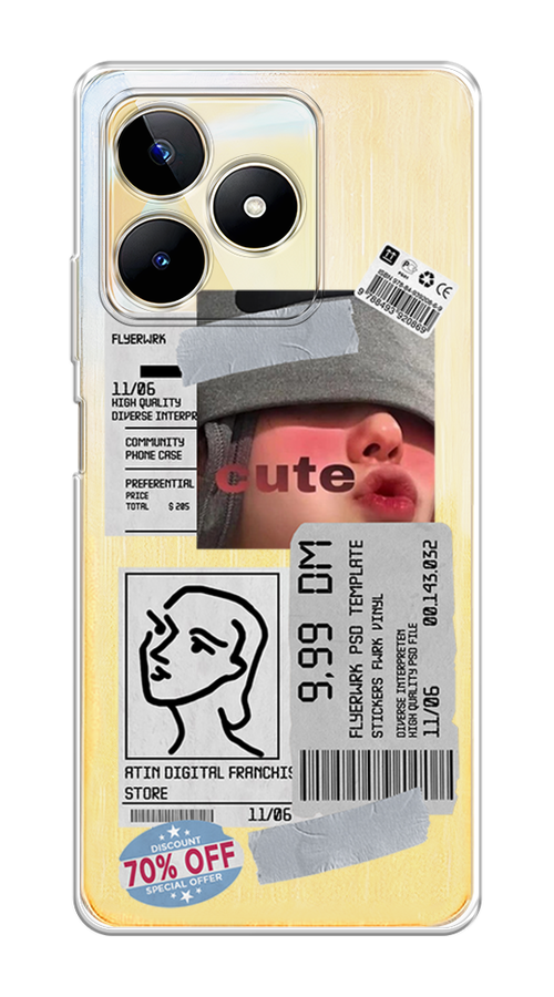 

Чехол на Realme C53 "Cute girl collage", Розовый;серый;голубой, 2514650-6