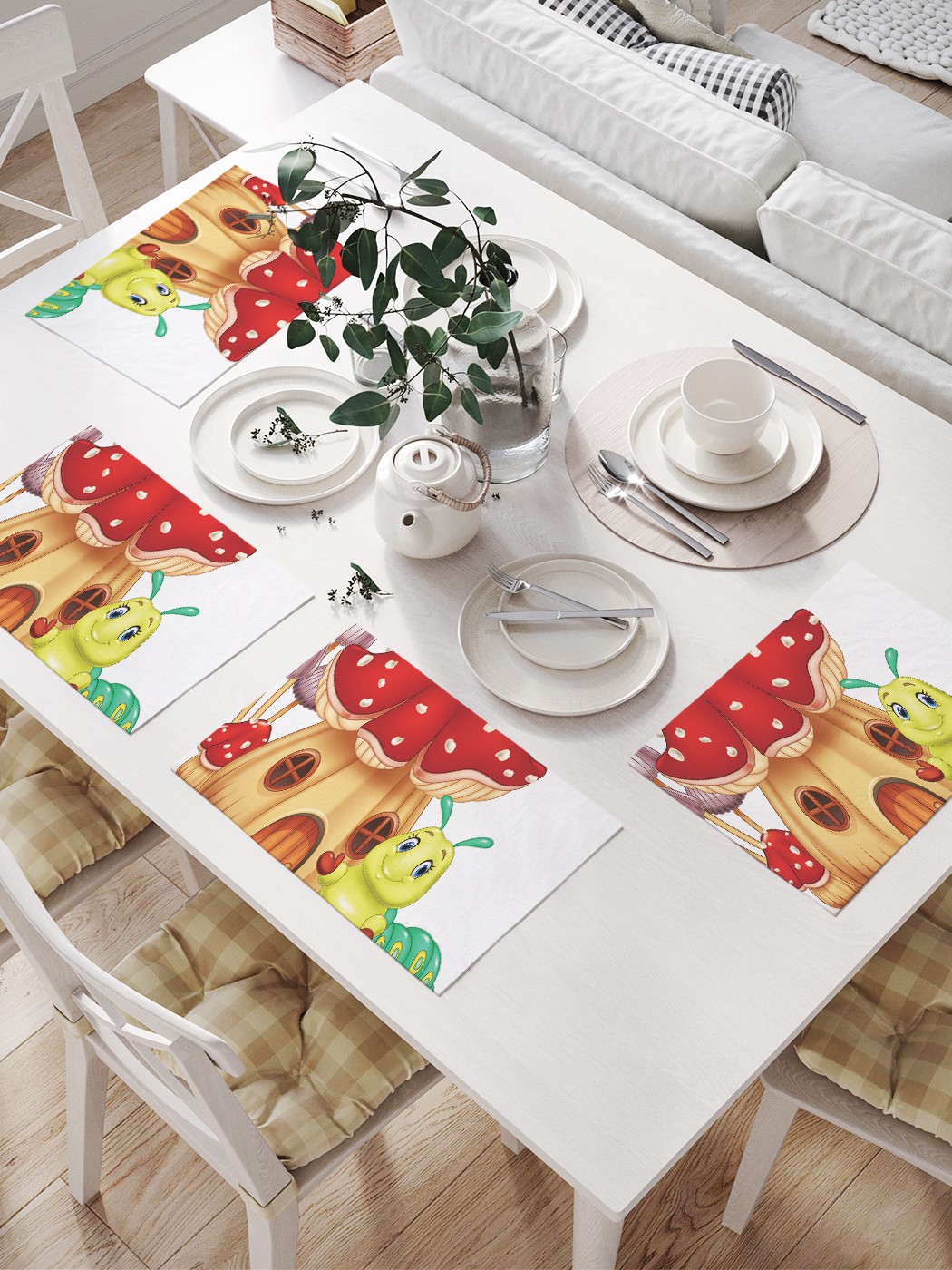 

Комплект салфеток JoyArty "Гусеница в грибе" для сервировки стола (32х46 см, 4 шт.), Красный, Гусеница в грибе