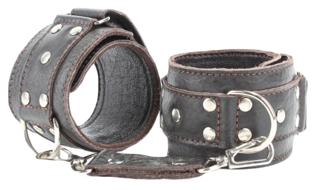 Эротические наручники BDSM Арсенал кожаные с клепками коричневые