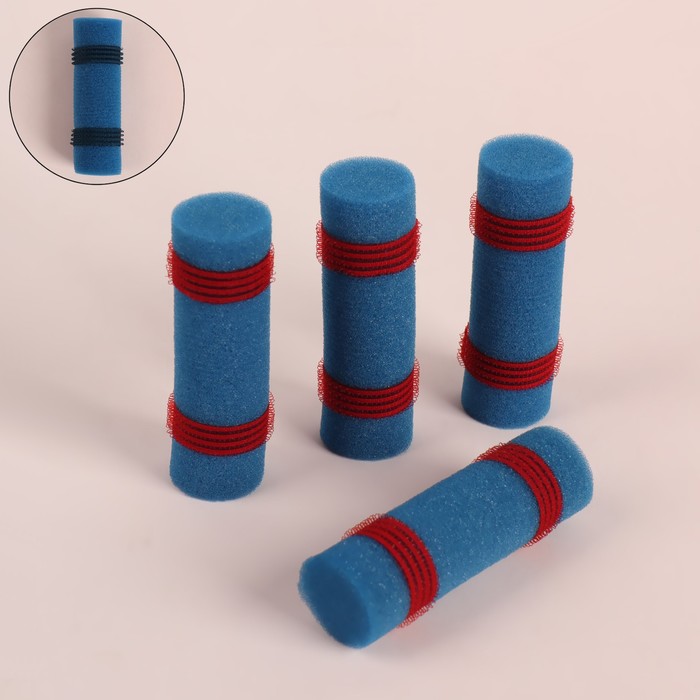 

Бигуди с липучкой, d = 3 см, 9,5 см, 4 шт, цвет синий