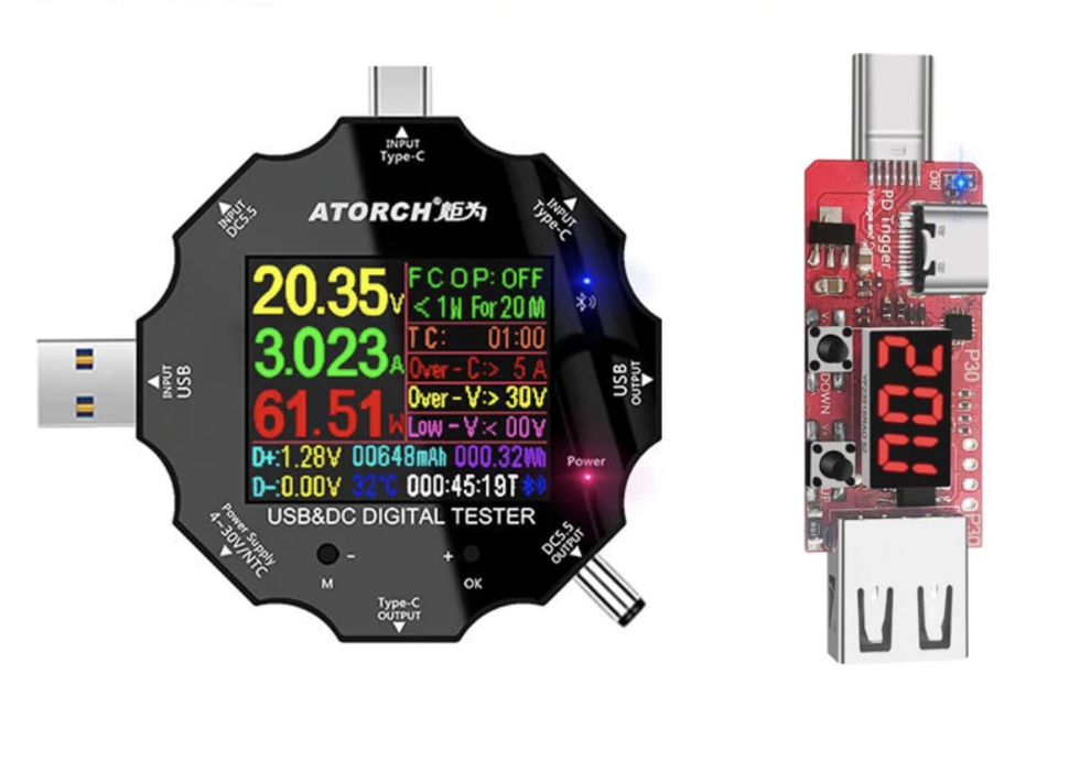 

Цифровой USB-тестер DC5.5 USB 3.0 Type-C 18 в 1 + триггер протокола PD3.0/3,0