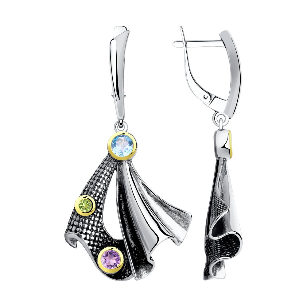 

Серьги женские из серебра Diamant 95-321-00745-1, хризолит/топаз/аметист, 95-321-00745-1