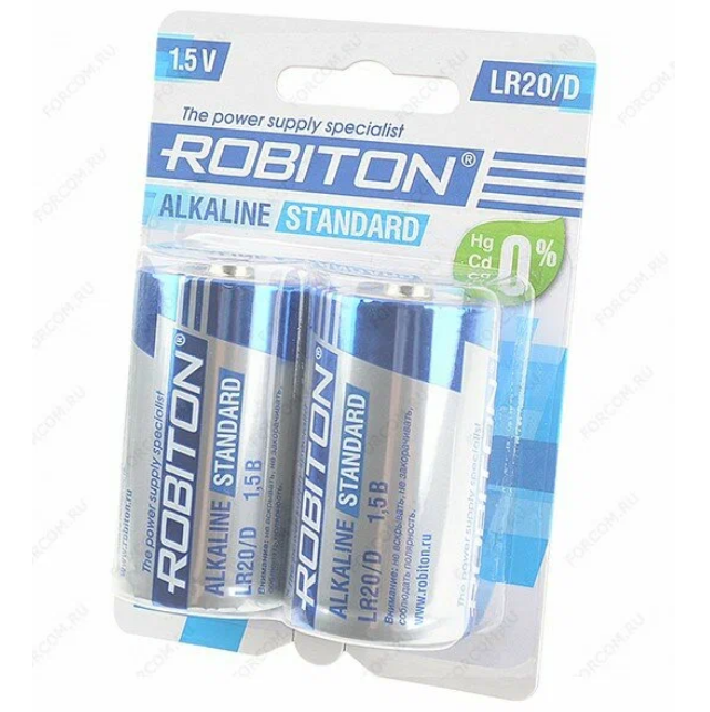 Батарейка ROBITON STANDARD LR20, 1.5 В BL2, 6425 батарейка gp super d lr20 2 шт