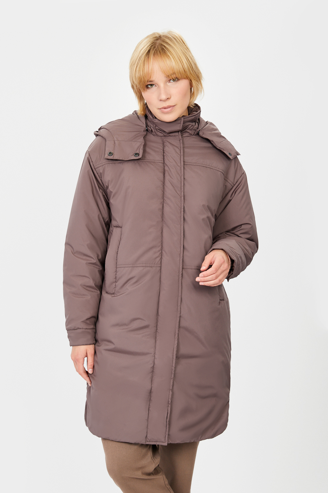 фото Утепленное пальто женское baon b031506 коричневое s