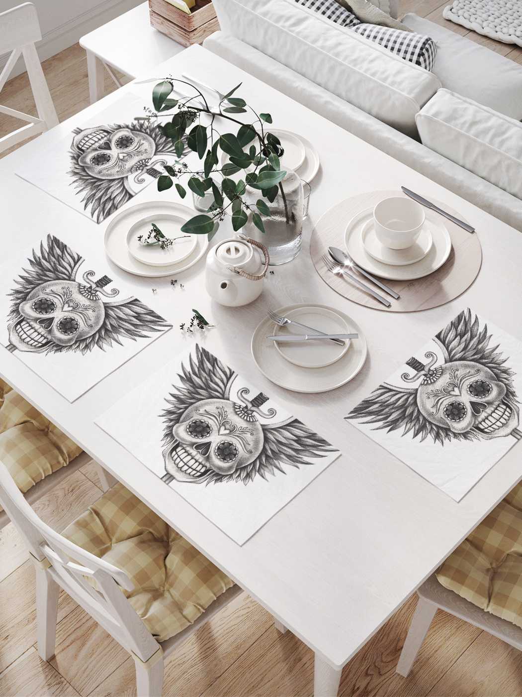 

Сервировочные селфетки JoyArty "Пробитый череп" (32х46 см, 4 шт.), Белый