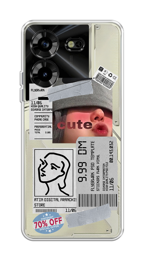 

Чехол на Tecno Pova 5 "Cute girl collage", Розовый;серый;голубой, 303950-6