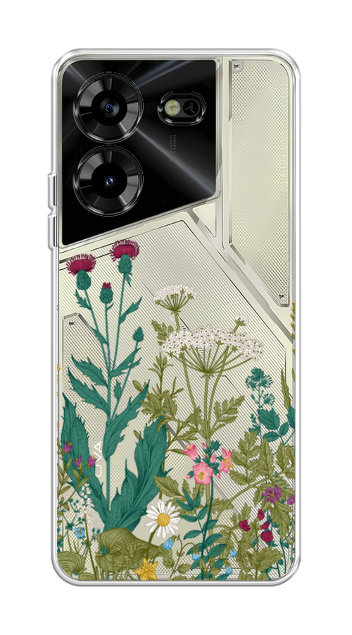 

Чехол на Tecno Pova 5 "Дикие полевые цветы", Зеленый;розовый;белый, 303950-2