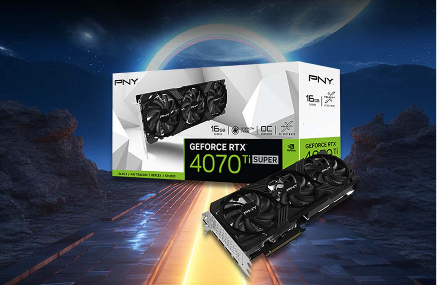 

Видеокарта PNY NVIDIA GeForce RTX 4070 Ti Super Gaming VERTO LED OC, RTX 4070 Ti Super Gaming VERTO LED OC