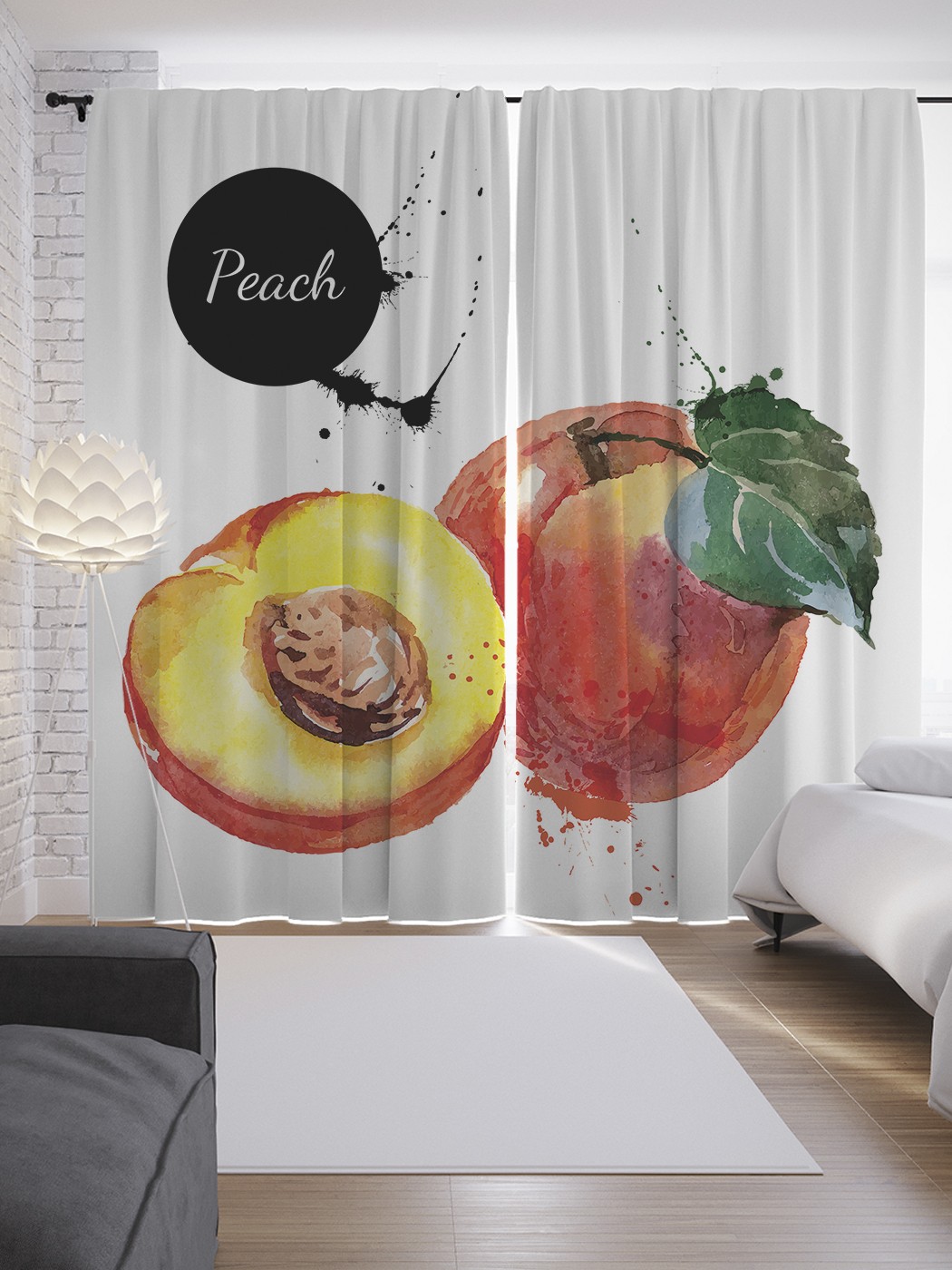 фото Шторы joyarty с фотопечатью "косточка в персике" из сатена, 290х265 см