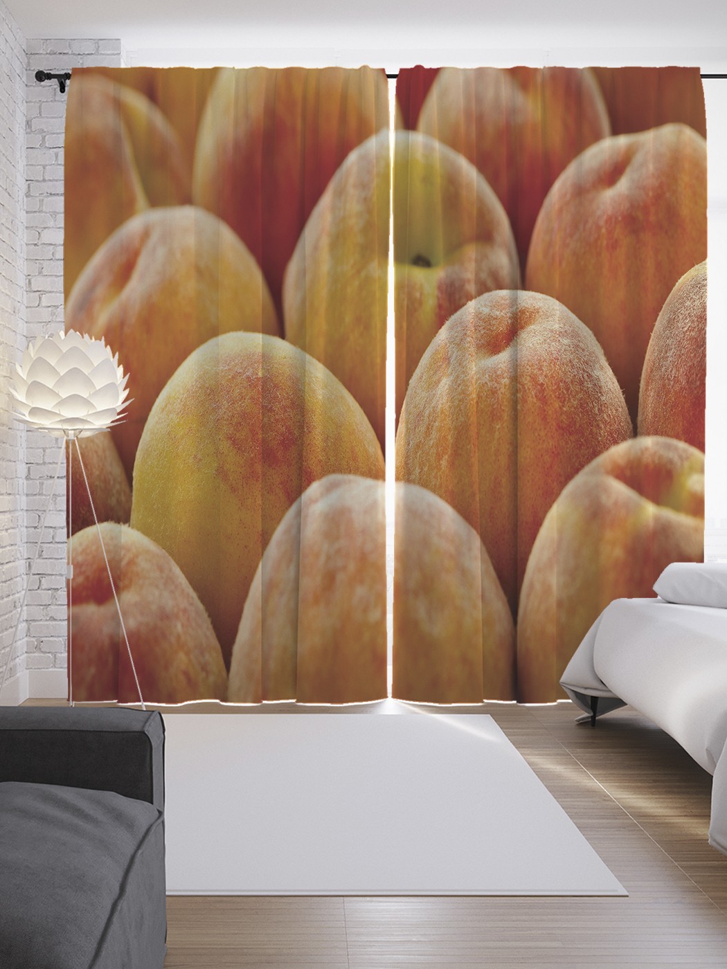 фото Шторы joyarty с фотопечатью "персики" из сатена, 290х265 см