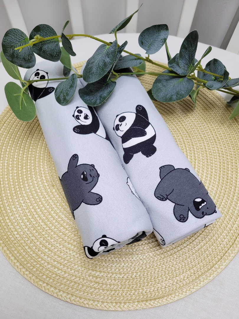 Набор пеленок из футера Танцующие панды 2шт 90x100см