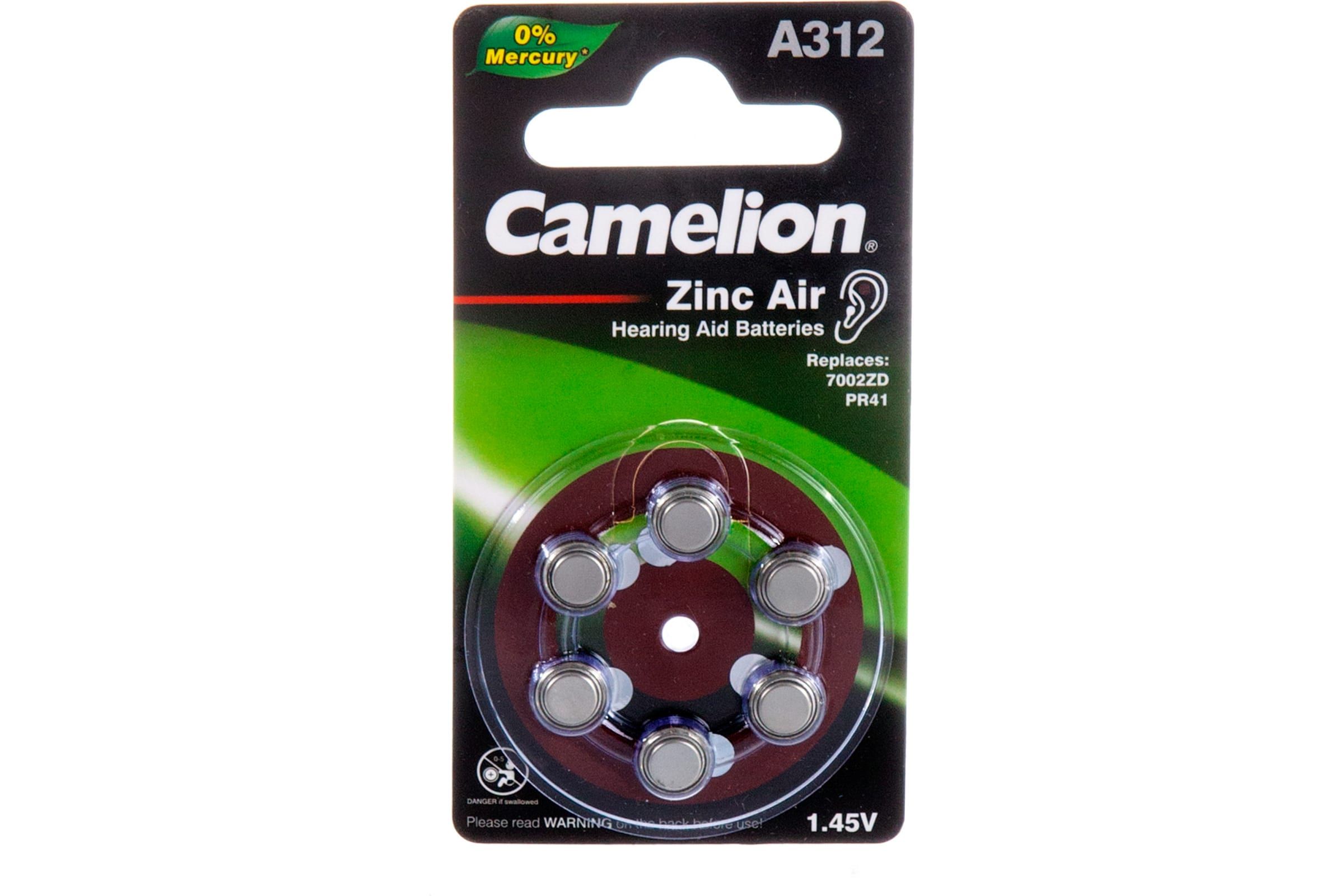 Элемент питания Camelion Za-312 Bl6, комплект 6 батареек (1 упак. х 6шт.) батарейка алкалиновая camelion mercury free ag13 bp10 lr44 10 шт