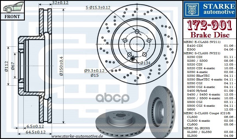 

Диск Пер.Mercedes W211, C216 05=> STARKE арт. 172901