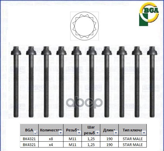 

К-Кт Болтов Гбц Subaru Outback (Bl, Bp) [Ej251] 2008-2009 Bga арт. BK4321