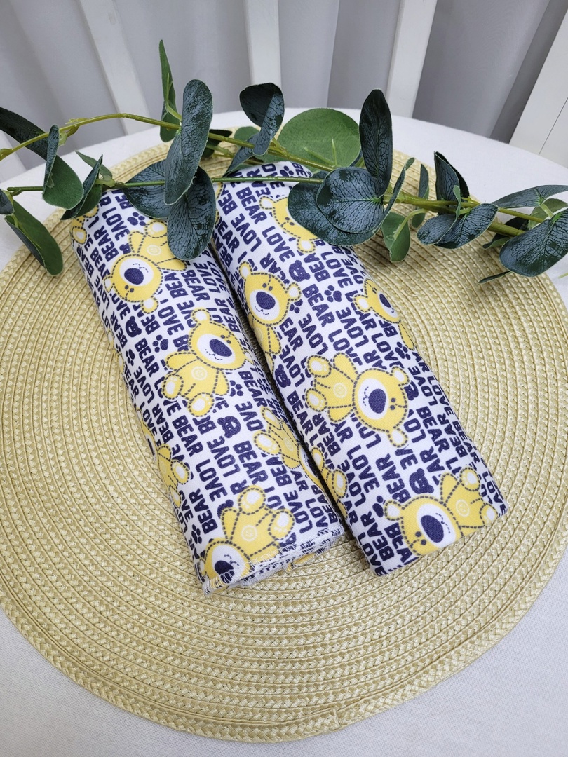 Набор пелёнок из интерлока Мишки с буквами 2шт 90x100см